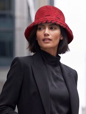 BETMAR New York Vintage Women's Bucket Style Hat Red Wool Blend  Woven Derby